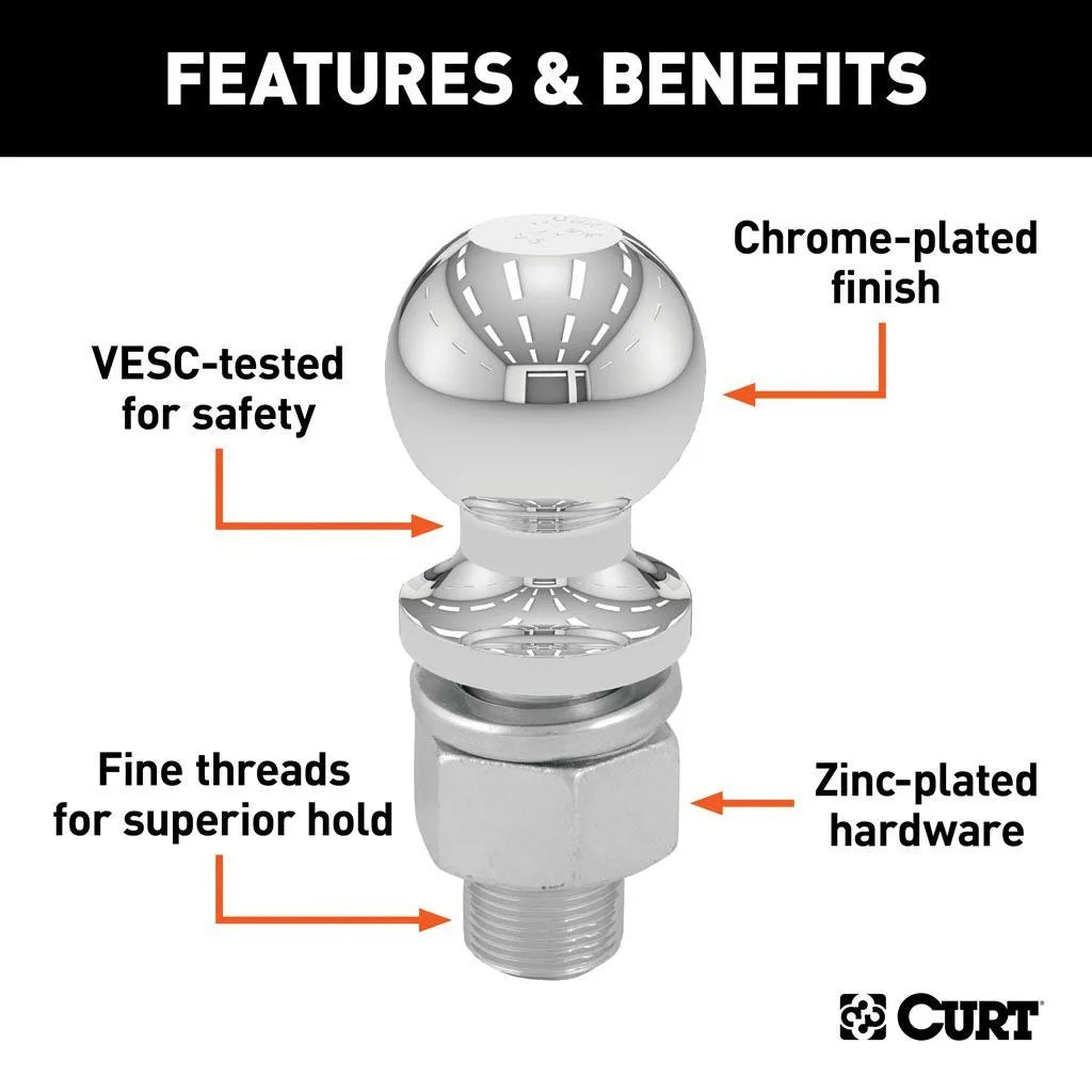 CURT MANUFACTURING LLC 1 7/8x3/4x2-1/8 Chrome Ball - 40015